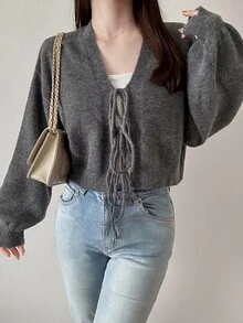 FRIFUL Busana Musim Gugur Korea untuk Wanita: Sweater Rajut Warna Polos untuk Wanita Paruh Baya - Grey - View 14