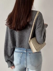 FRIFUL Busana Musim Gugur Korea untuk Wanita: Sweater Rajut Warna Polos untuk Wanita Paruh Baya - Grey - View 8