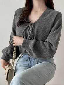 FRIFUL Busana Musim Gugur Korea untuk Wanita: Sweater Rajut Warna Polos untuk Wanita Paruh Baya - Grey - View 12