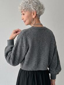 FRIFUL Busana Musim Gugur Korea untuk Wanita: Sweater Rajut Warna Polos untuk Wanita Paruh Baya - Grey - View 2