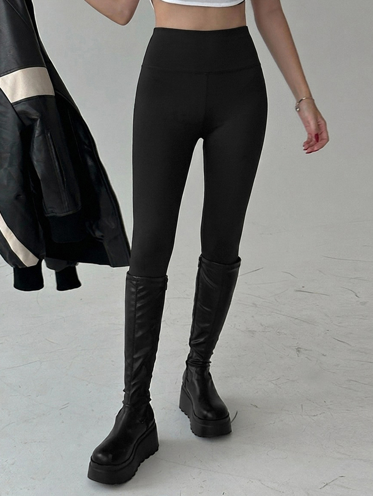 DAZY Women's Solid Color Elastic Slim Fit Short High Waist Leggings Black Athleisure All Season - Black - View 2