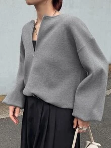 FRIFUL 女款韓式純色針織毛衣，適合中老年，秋季穿搭 - 灰色 - 查看 10