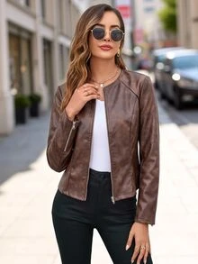 Editum Fall Women Clothes Women's Autumn Fashion Vintage Cinched Waist Jacket - Brown - View 3