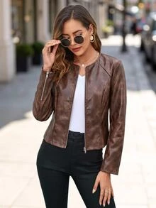 Editum Fall Women Clothes Women's Autumn Fashion Vintage Cinched Waist Jacket - Brown - View 6