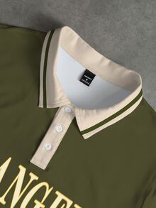 HypeHours 男士字母條紋印花短袖休閒 Polo 衫，正式感，老錢風 - 彩色 - 查看 5