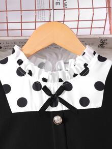 SHEIN 少女優雅蕾絲領長袖兩件式拼接洋裝，適合春/秋季旅行、度假、派對及其他外出場合 - 黑色 - 查看 7