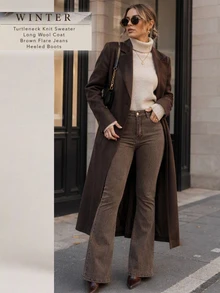 Flexra Solid Color Skinny Flare Leg Casual Jeans - Coffee Brown - View 5