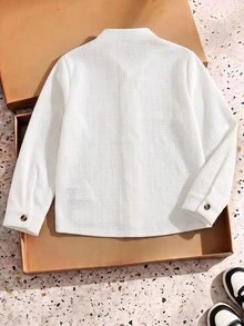 1pc Youngboy Minimalist Fashion White Textured Embroidered Horse Pattern Collared Button-Up Long Sleeve Shirt, Boys' School Ring Bearer Autumn - White - View 2