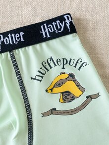 PrepCrw HARRY POTTER X SHEIN 4件組兒童青少年男孩休閒可愛基礎款寬鬆印花針織內褲，淺藍、紅、白、淺綠，秋季內著 - 彩色 - 查看 5