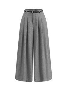 Editum Women's Grey Textured Ruffle Wide Leg Long Pants, Elegant Casual Business Commuter Versatile Trousers Office Work Summer Teachers' Day - Grey - View 4