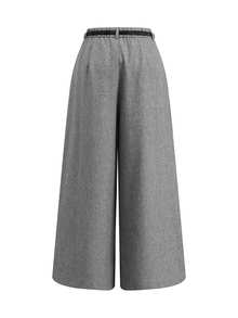 Editum Women's Grey Textured Ruffle Wide Leg Long Pants, Elegant Casual Business Commuter Versatile Trousers Office Work Summer Teachers' Day - Grey - View 8