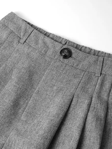 Editum Women's Grey Textured Ruffle Wide Leg Long Pants, Elegant Casual Business Commuter Versatile Trousers Office Work Summer Teachers' Day - Grey - View 5