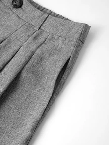 Editum Women's Grey Textured Ruffle Wide Leg Long Pants, Elegant Casual Business Commuter Versatile Trousers Office Work Summer Teachers' Day - Grey - View 3