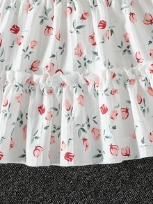 SHEIN Elladie kids Young Girls Floral Dress+Denim Uterwear Co-Ords,Elastic Waist A-Line Tiered Floral Print Cami Dress,Suitable For Daily Casual And Vacation, Autumn - Medium Wash - View 7