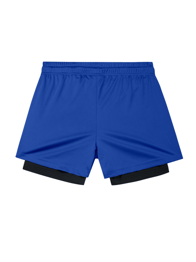 Gym Rark Men's 2 In 1 Performance Shorts,Contrast Color Piecing Letter Print Drawstring Waist Sports Shorts Breathable Lightweight Quick Drying For Gym Running - Blue - View 2
