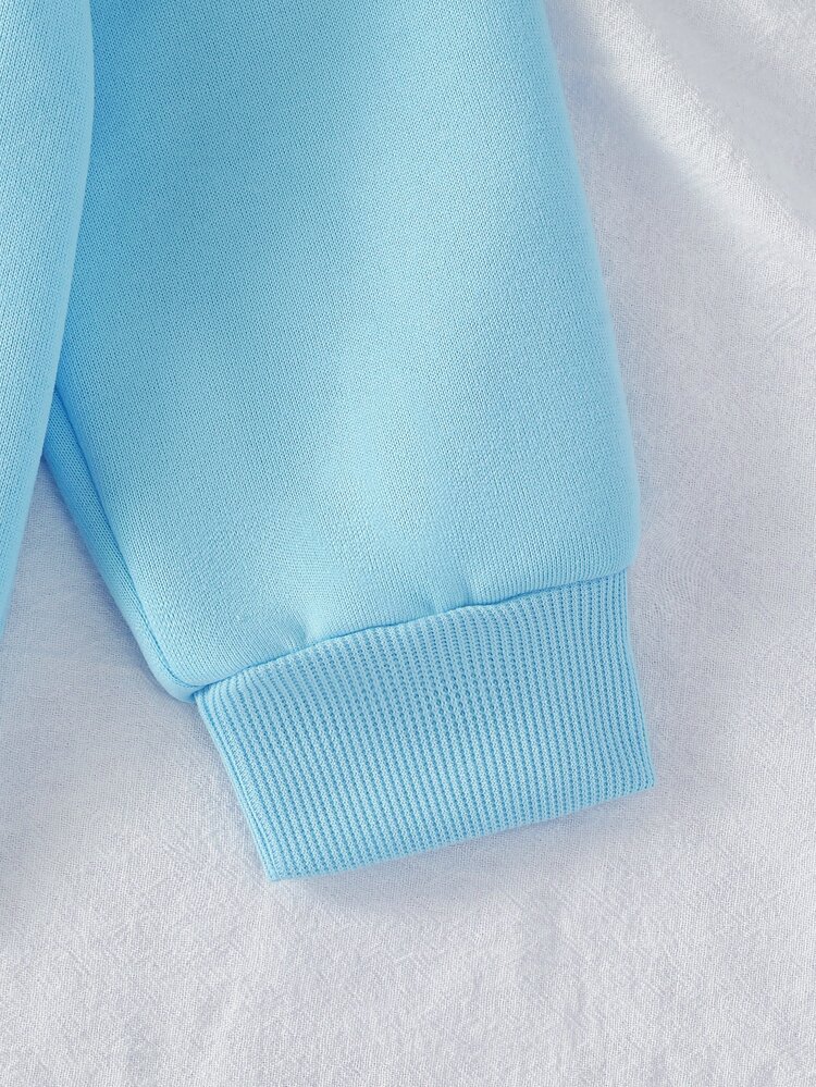 Young Girl Solid Pale Blue Minimalist Hoodie Jacket With Bow Decor, Casual Sweatshirt, Suitable Autumn And Winter, Outdoor Activities, Gathering - Baby Blue - View 5