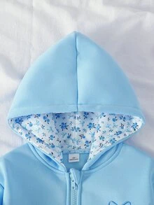 少女純色淡藍極簡連帽外套，蝴蝶結裝飾休閒衛衣，適合秋冬戶外活動與聚會 - 淺藍色 - 查看 6