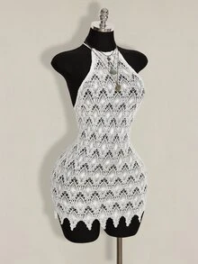 SHEIN ICON Women's Hollow Out Design Sexy Bodycon Halter Mini Dress,Summer Dresses For Women - White - View 8