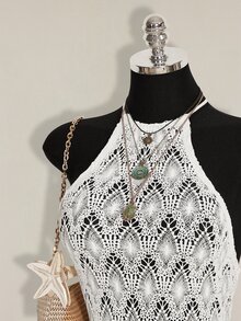 SHEIN ICON Women's Hollow Out Design Sexy Bodycon Halter Mini Dress,Summer Dresses For Women - White - View 6