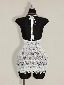 SHEIN ICON Women's Hollow Out Design Sexy Bodycon Halter Mini Dress,Summer Dresses For Women - White - View 2