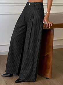 DAZY Women's Colorblock Striped Loose Wide Leg Casual Streetwear Autumn/Winter Long Jeans - Black - View 5
