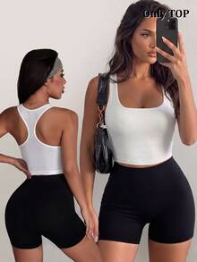StreetHx Pakaian Tenis Wanita Model Tank Top Pendek Warna Polos - Putih - View 2