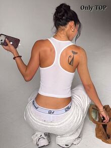 StreetHx Pakaian Tenis Wanita Model Tank Top Pendek Warna Polos - Putih - View 3
