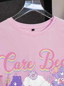 SHEIN X Care Bears Women's Cartoon Bear Print Round Neck Short Sleeve Fashion T-Shirt - Pink - View 6