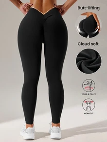 Rhythm Era Plus Size Women Solid Color High Waist Tight Leggings - Black - View 2