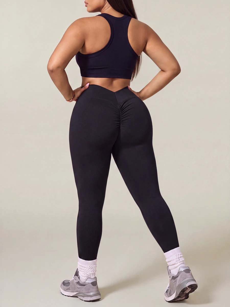 Rhythm Era Plus Size Women Solid Color High Waist Tight Leggings - Black - View 1