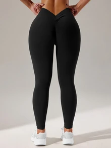 Rhythm Era Plus Size Women Solid Color High Waist Tight Leggings - Black - View 7