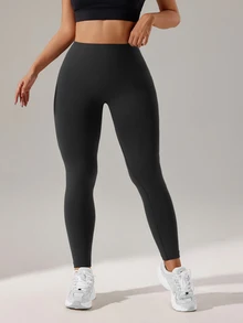 Rhythm Era Plus Size Women Solid Color High Waist Tight Leggings - Black - View 5