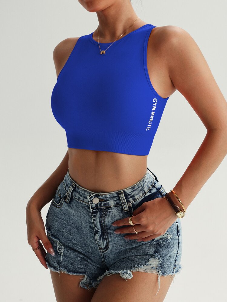 Powerista Women's Letter Print Casual Modest Sporty Daily Wear Sports T-Shirt Gym Blue And White Summer - Royal Blue - View 6