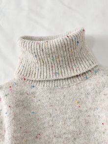 SHEIN 秋冬卡其色高圓領套頭長袖洋裝，柔軟羊毛感面料，適合外出穿著 - 彩色 - 查看 4