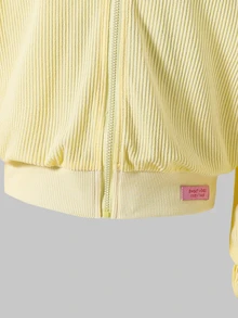 SHEIN 青少年女孩抓絨秋季套裝上衣 多巴胺配色 黃色與粉色拼接 休閒寬鬆柔軟燈芯絨落肩長袖... - 彩色 - 查看 6