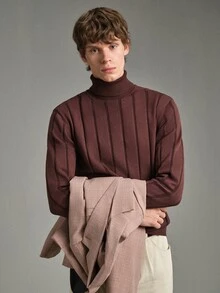 Manfinity CityGents Men's Cotton High Neck Long Sleeve Casual Versatile Sweater - Multicolor - View 5