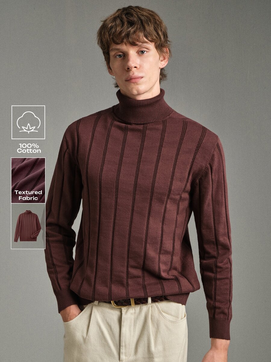 Manfinity CityGents Men's Cotton High Neck Long Sleeve Casual Versatile Sweater - Multicolor - View 1