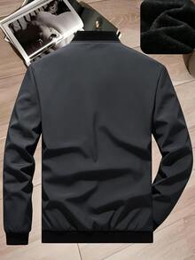 Manfinity Homme 男士純色長袖拉鍊休閒棒球夾克 - 深灰色 - 查看 2