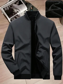Manfinity Homme 男士純色長袖拉鍊休閒棒球夾克 - 深灰色 - 查看 3