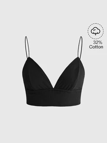 ROMWE Tank Top Camisole Pendek Leher V Serbaguna untuk Musim Semi, Musim Panas, Musim Gugur, dan Musim Dingin, Tank Top Wanita Gaya Sekolah - Hitam - View 1