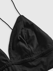 ROMWE Tank Top Camisole Pendek Leher V Serbaguna untuk Musim Semi, Musim Panas, Musim Gugur, dan Musim Dingin, Tank Top Wanita Gaya Sekolah - Hitam - View 4
