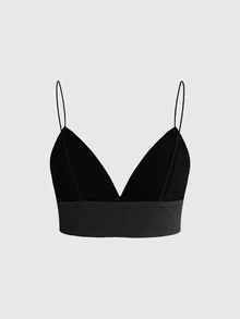 ROMWE Tank Top Camisole Pendek Leher V Serbaguna untuk Musim Semi, Musim Panas, Musim Gugur, dan Musim Dingin, Tank Top Wanita Gaya Sekolah - Hitam - View 2