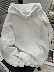 SHEIN 女士休闲落肩连帽卫衣，秋冬季长袖上衣，毕业季、教师节、返校季套头衫 - 淺灰色 - 查看 2