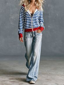 Trelyra Casual Colorblock Striped Hoodie - Blue - View 4