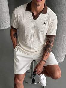 Manfinity Homme Men's Casual Commuting Color Block Short Sleeve Polo Shirt ... - Apricot - View 7