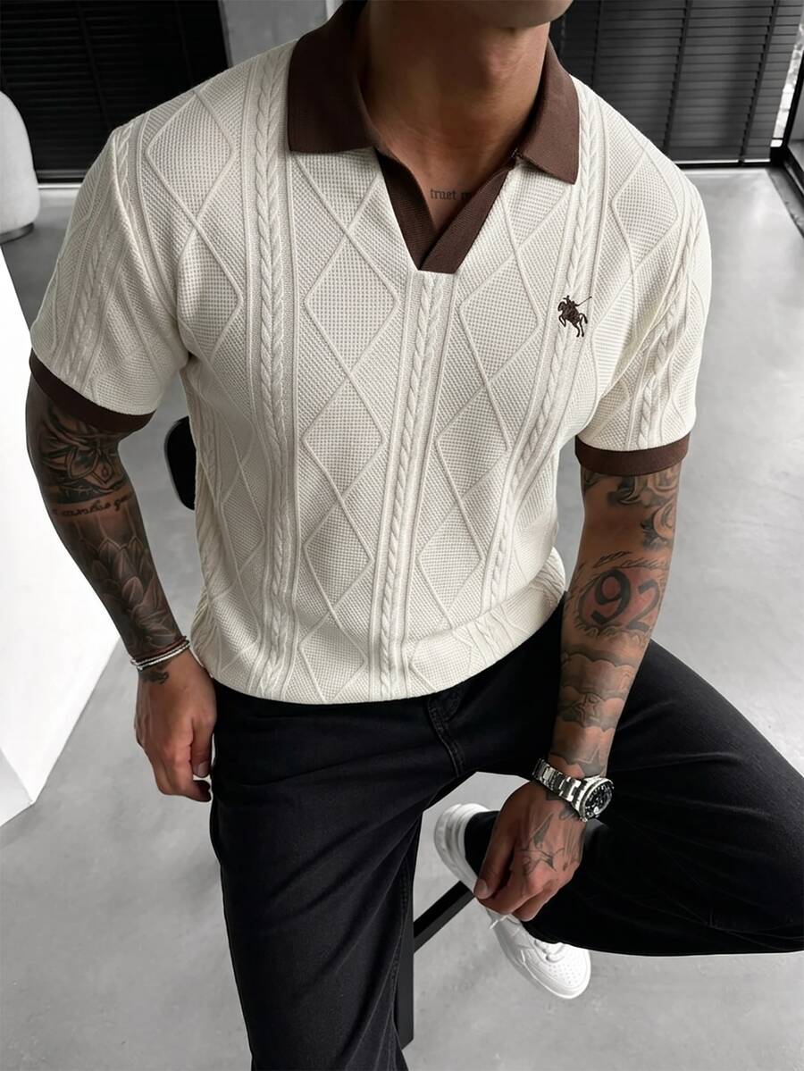 Manfinity Homme Men's Casual Commuting Color Block Short Sleeve Polo Shirt ... - Apricot - View 1