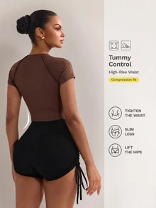 Nuvra Women's Brown 3D Textured Knit T-Shirt For Yoga, Jogging, Pilates - Brown - View 2