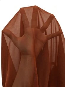 SHEIN Solid Ruffle Trim V-Neck Tie Front Sheer Chiffon Blouse With Flare Sleeves - Camel - View 7