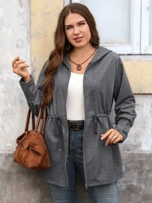 EMERY ROSE Plus Size Women's Solid Color Casual Baggy Versatile Daily Long Sleeve Jacket Going Out Club Grey Autumn - Dark Grey - View 7