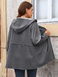 EMERY ROSE Plus Size Women's Solid Color Casual Baggy Versatile Daily Long Sleeve Jacket Going Out Club Grey Autumn - Dark Grey - View 2